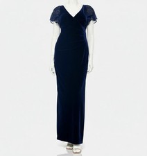 Betsy  Adam Women's Blue Embellished Flutter-Sleeve Gown Dress Size 8