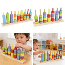 Wooden Color Sorting Stacking Toy Counting Stacker Block Set Sensory Fine Motor