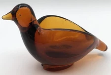 Vintage Bird Amber Glass Ashtray Planter Figurine