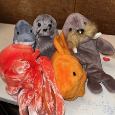 Ty Beanie Babies Original Bundle 5 Sea life Wiggly Jolly Echo Goldie Slippery