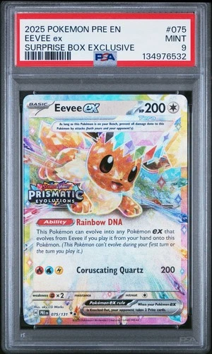 2025 POKEMON PRE EN-PRISMATIC EVOLUTIONS SURPRISE BOX EXCLUSIVE EEVEE EX PSA 9