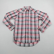 Vintage Wrangler Shirt Medium Gray Pink Western Pearl Snap Cowboy Cut X Long 90s
