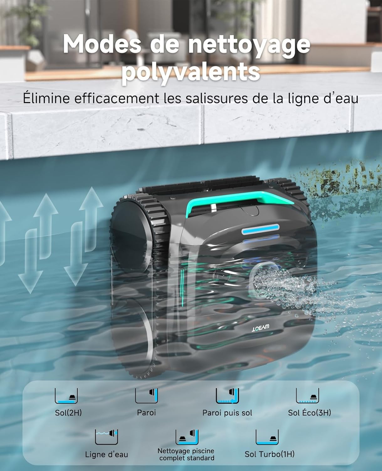 robot piscine double filtration – vue détaillée