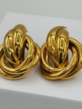 Vintage Gold Tone Love Knot Hoop Earrings Statement Double Loop 80s Classic