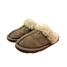Bearpaw Tan Suede Sherpa Lined Slip On Moccasin Clog Slipper Women Size 9