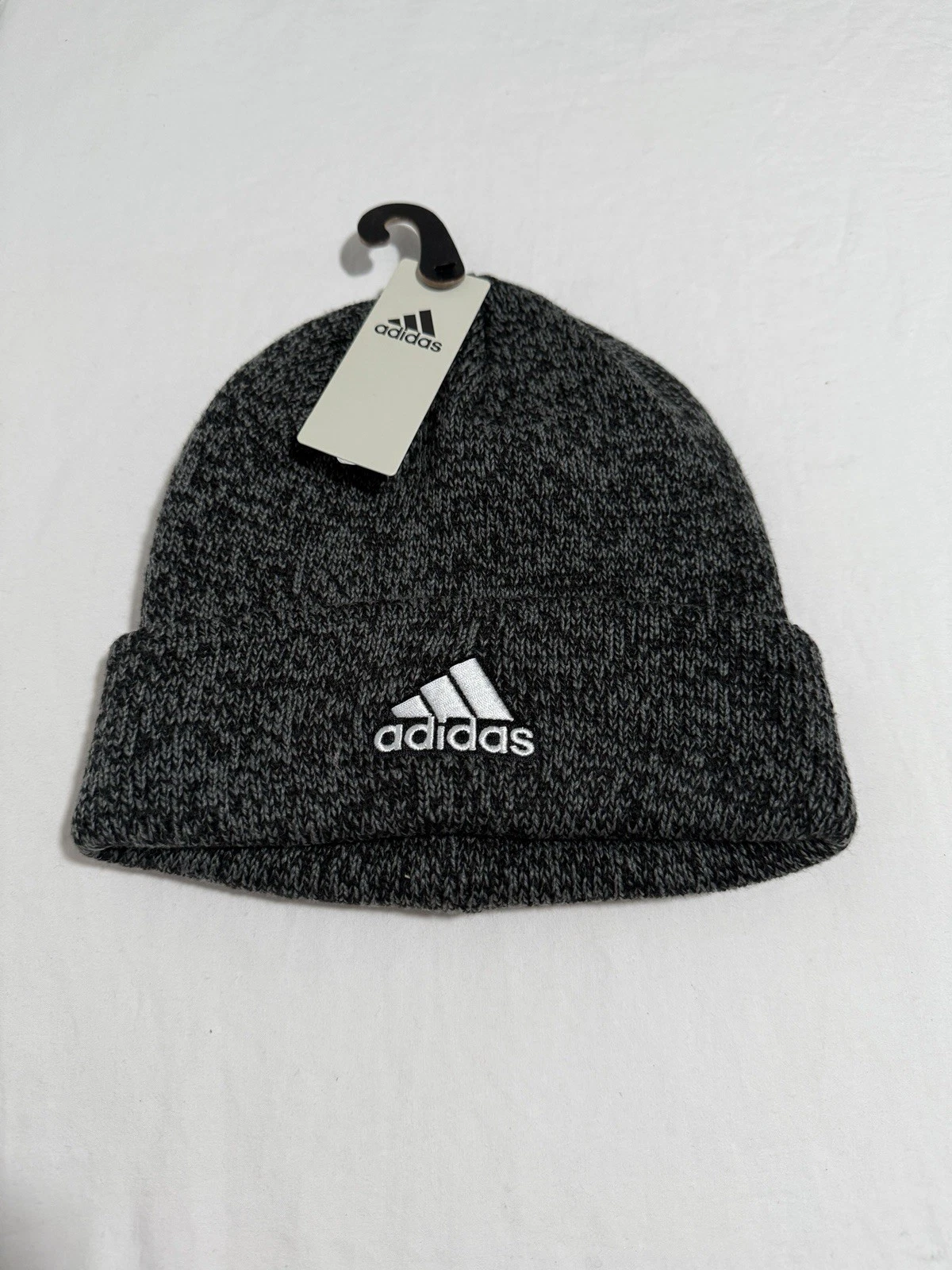 Adidas Unisex Knit Beanie Hat Dark Heather Gray One Size NWT Embroidered Logo