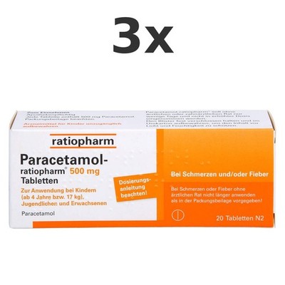 3x Paracetamol-ratiopharm 500 mg Tabletten 20 St - PZN 1126111