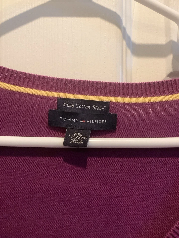 Suéter Tommy Hilfiger Para Hombre Talla 2XL XXL Cuello en V Pima Algodón Púrpura Foto 3 de 4