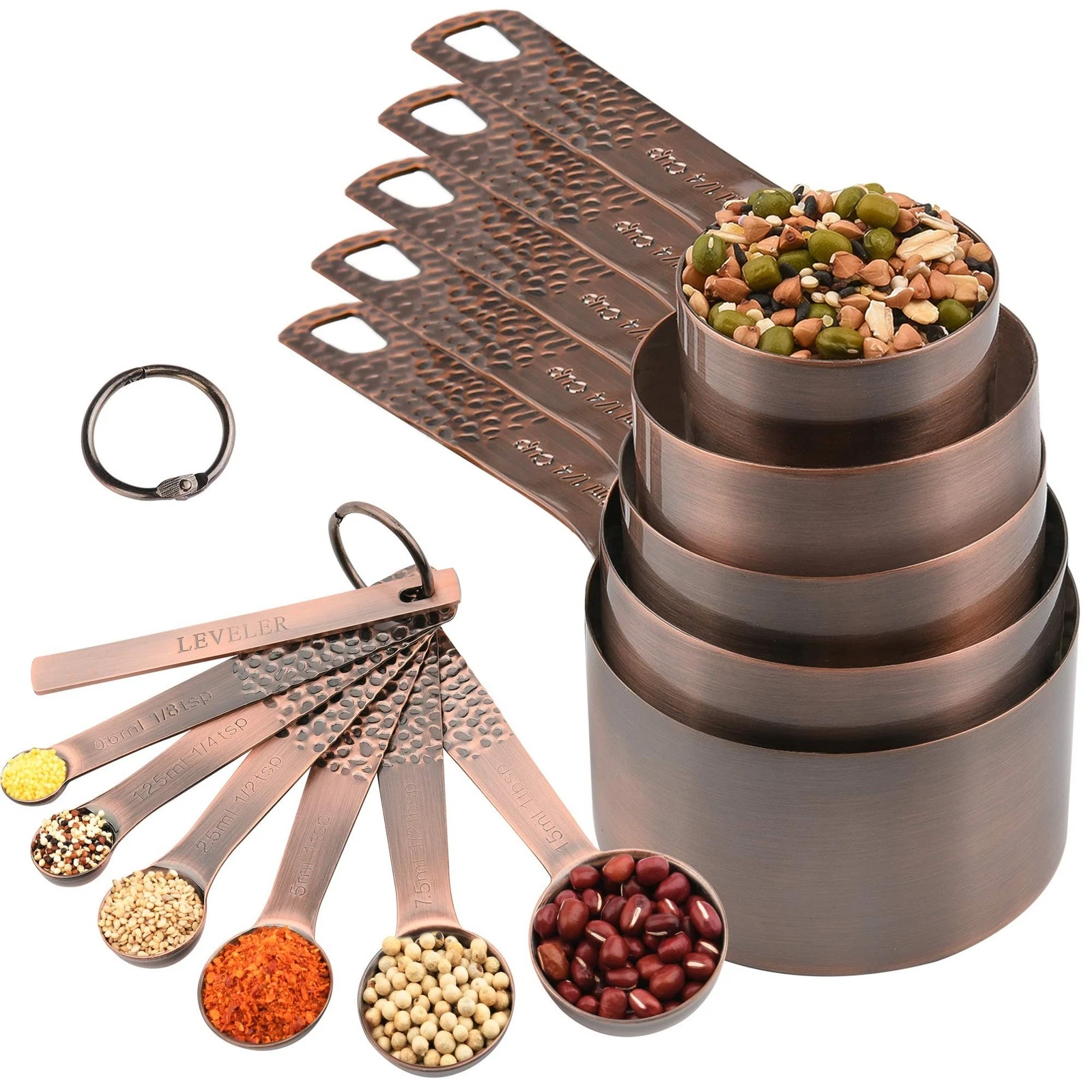 Measuring Cups and Spoons Set 12, Metric & US Copper Measuring Cups and Spoon...
