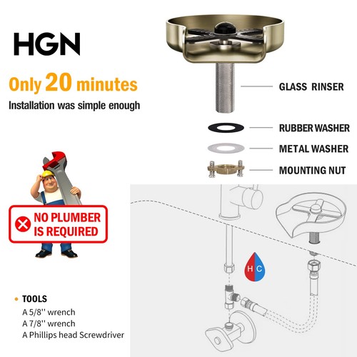 Stainless Steel Glass Rinser for Kitchen Sinks,Bottles Washer For Bar - Picture 3 of 6