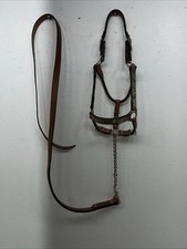 New Light Oil Genuine Leather Show Halter With Lead Rope Silver Accents W-22