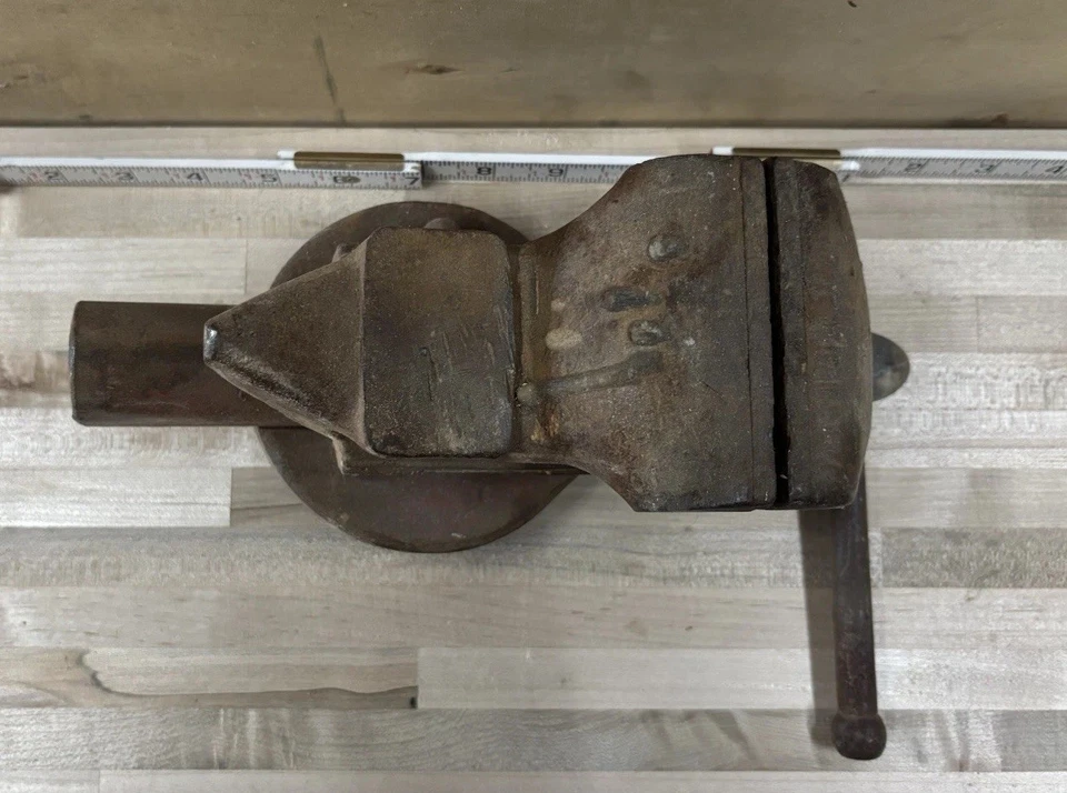 Dunlap #5244 скамейные тиски 3-1/2 дюйма с наковальней и поворотным основанием винтажные, сделано в США - Изображение 4 из 4