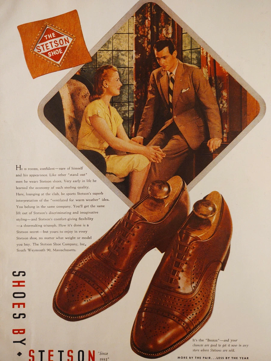 1946 Original Esquire Art WWII Era Art Ads Stetson Shoes Three