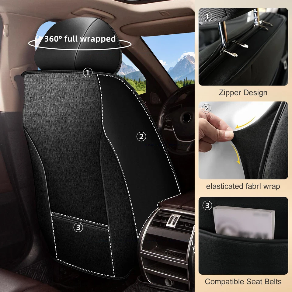 Seat Cover Faux Leather Front Rear Seat Cushion For Jeep Patriot	2010-2017 Black Foto 3 de 4