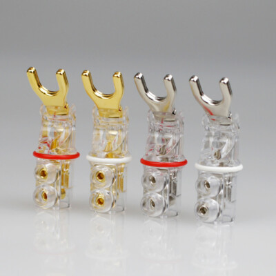 4/8PCS Y Spade Plug Banana Connector Gold/Rhodium Plated Speaker Cable Terminals
