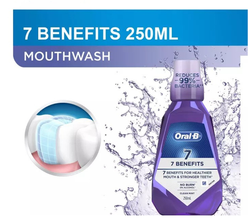 250ML Oral-B 7 BENEFITS Mouthwash Clean Mint For Healthier Mouth Fresh Breath - Picture 4 of 5