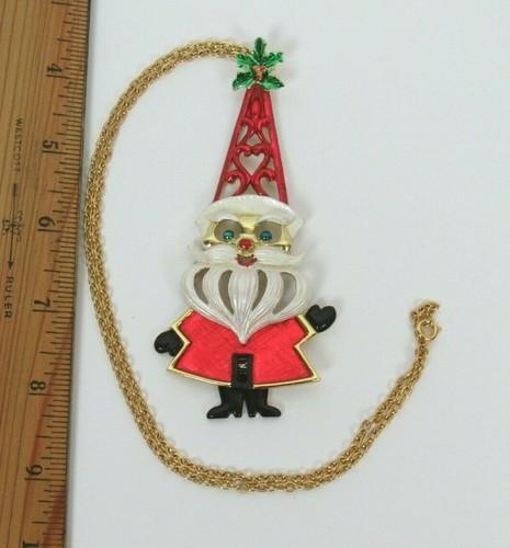 VTG 1960s MOD ARTICULATING SANTA ENAMEL PENDANT & 24" CHAIN - Bild 5 von 12