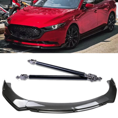 Carbon Fiber Style Front Bumper Lip Spoiler Strut Rods For mazada 3 KKKKKKKP