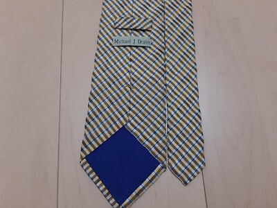 Michael J Drake Yellow Check Neck Tie Men's 100%Silk Hand