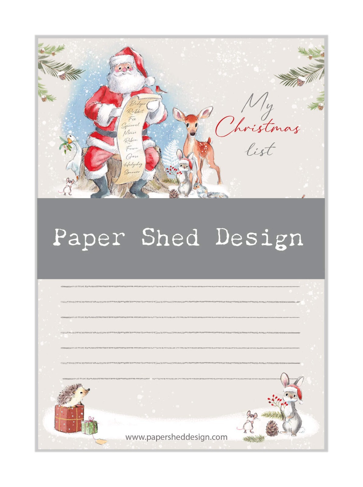 Christmas List Pad Santa Cute Woodland Animals - Paper Shed Illustrated Design