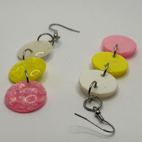 shard Glitter earrings disc made from Resin , Kitsch Fun 9 cm Long pink yellow - Picture 7 of 8