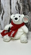 Vintage Collectable 1998 COCA COLA Bean Bag Plush Polar Bear Soda Red Scarf