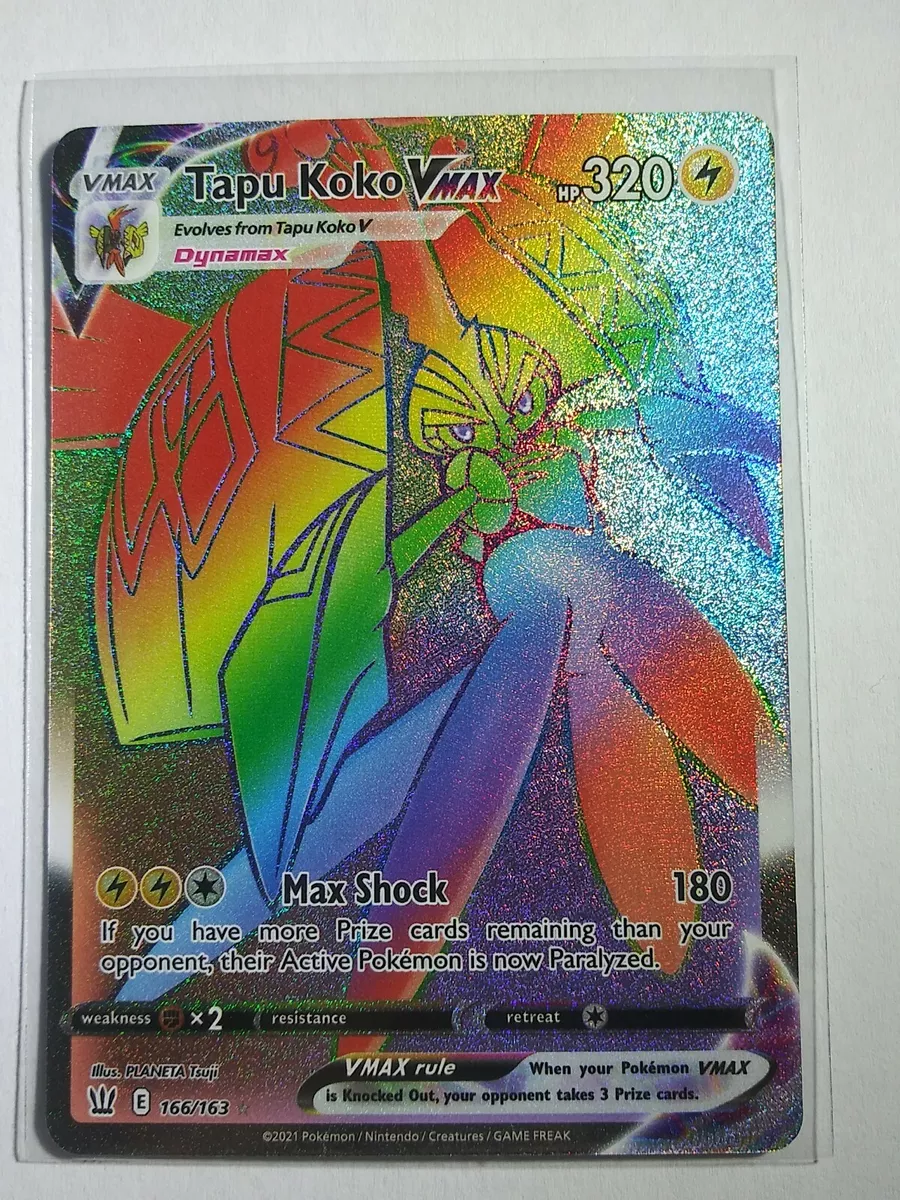 Tapu Koko Vmax 166/163 Full Art Secret Rainbow Rare Pokemon Card NM