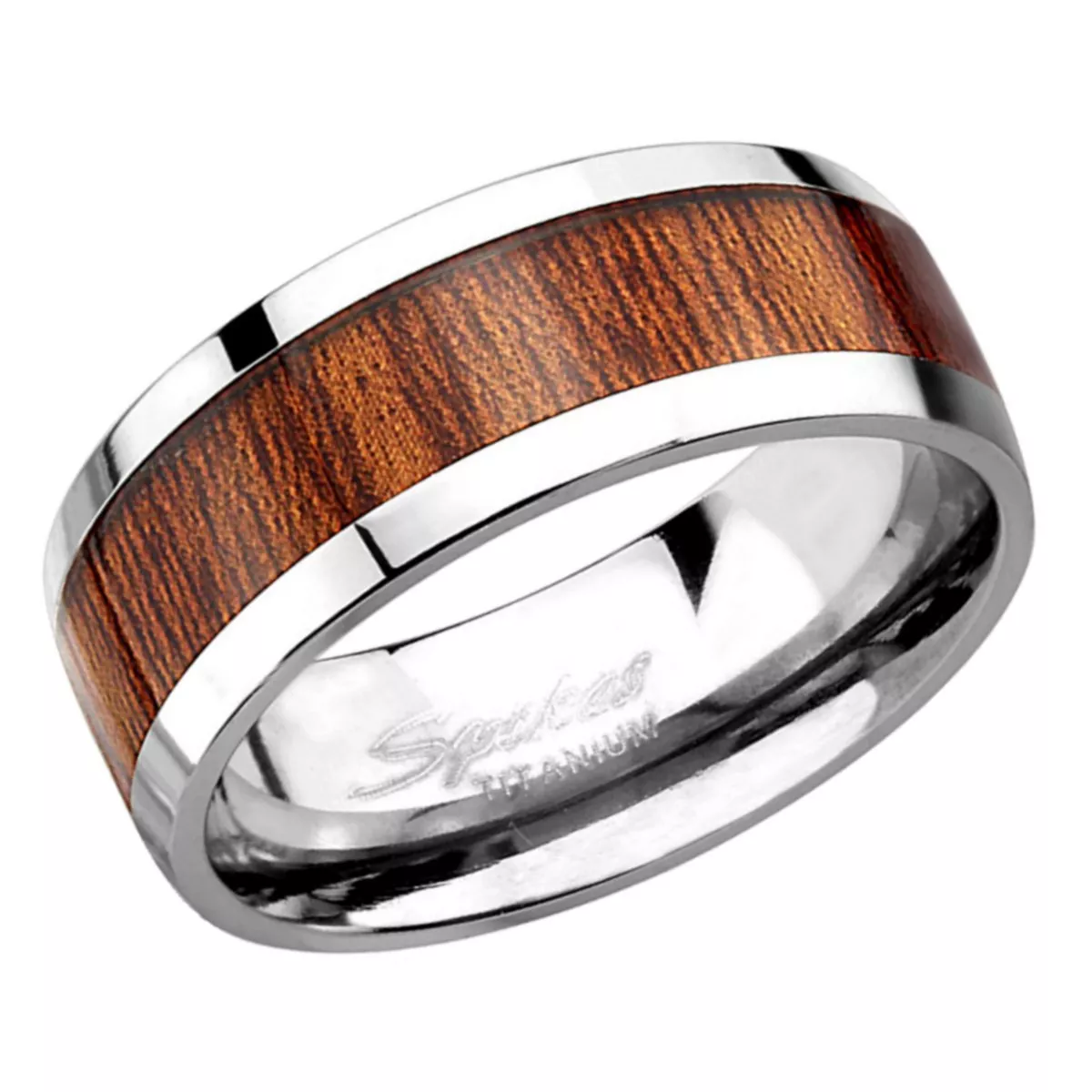 Titanium Wood Inlay Ring Mens Casual Rings Wooden Wedding Band 8mm