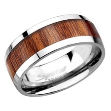 Titanium Wood Inlay Ring Mens Casual Rings Wooden Wedding Band 8mm Sizes 9-12