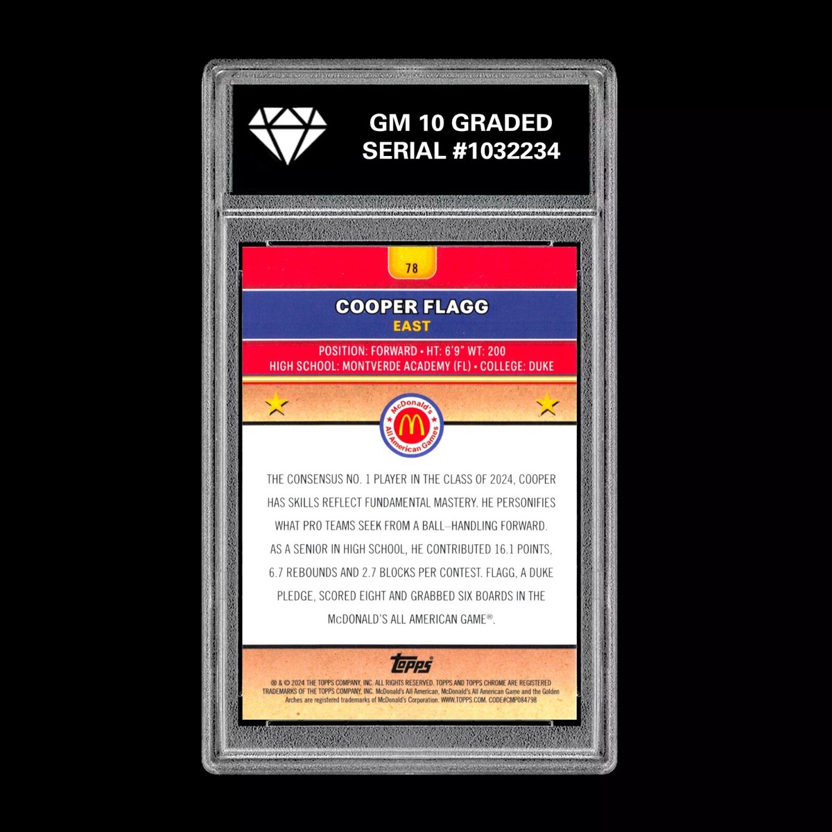 S.マクガフ 1／5シリアル toppsカード Graded 10 2024 COOPER FLAGG Topps Chrome RC Rookie McDonald's All