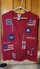 VTG Koret City Blues USA Patriotic Embroidered W/Buttons Zip Sweater Vest....