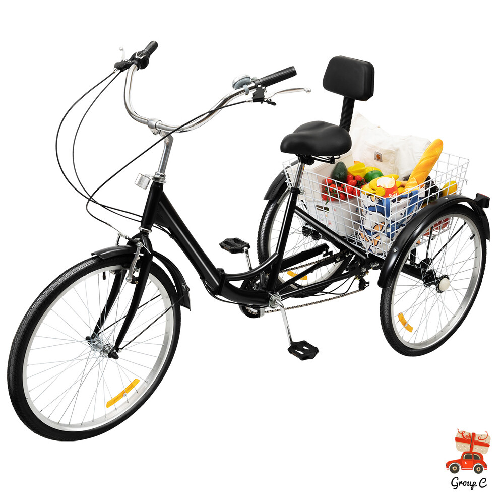 24" Klappbar Dreirad Erwachsene 7 Gang 3-Rad-Fahrrad Seniorenrad Trike mit Korb