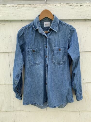 Vintage 1990’s Jcrew Denim Button Up Shirt Women’s Blue Long Sleeve - Picture 1 of 13