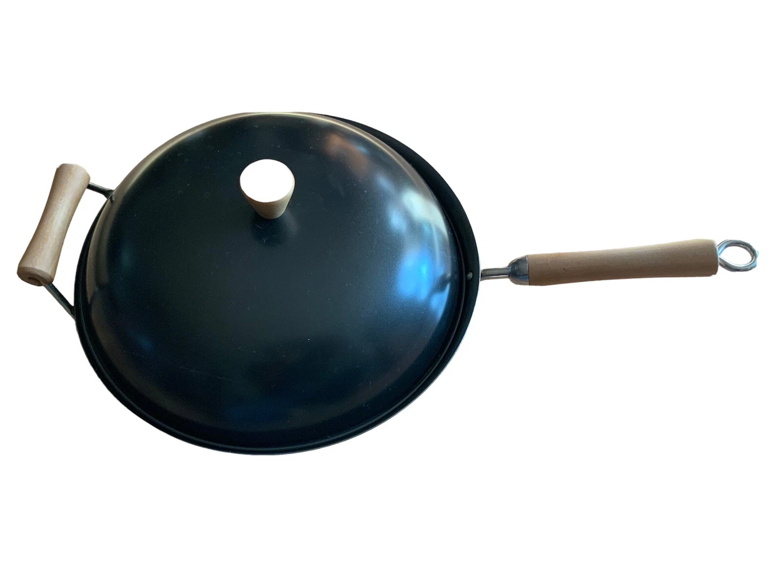 Joyce Chen 14 inch Carbon Steel Wok Pan SilverDouble Handles W. Lid Flat Bottom