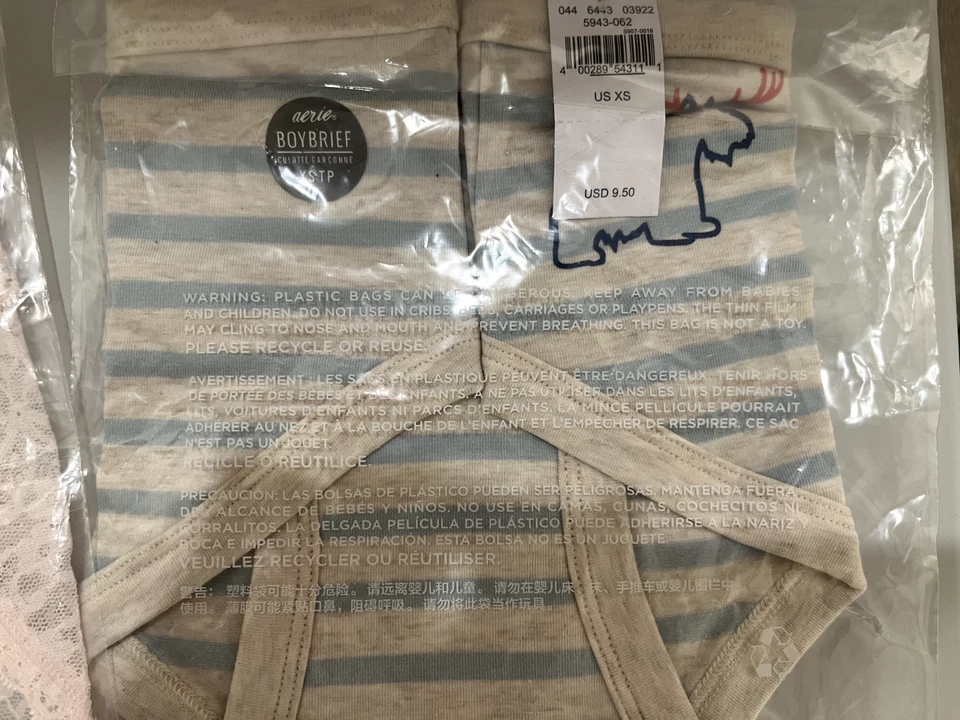 NEW Aerie 3pc Boyshort Panties- Stripes and Lace- Women’s Size XS - Image 2 of 4