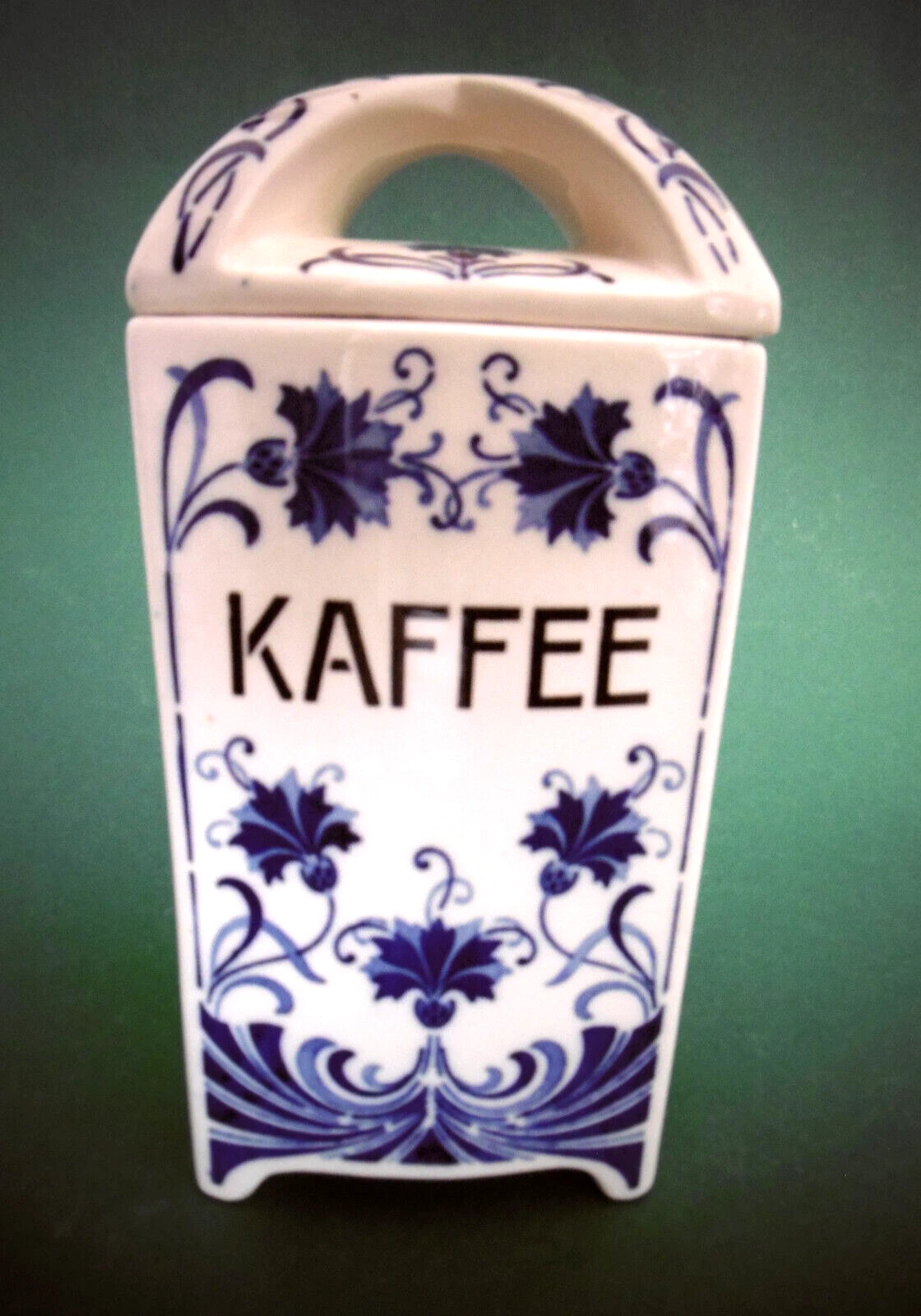 Romantic Country Style "Coffee" Storage Container, Ceramic, Blue/Cream