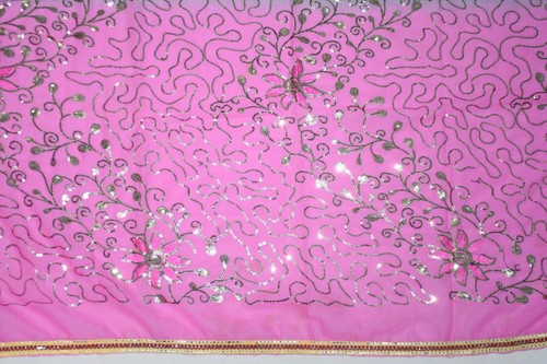Vintage indischer Georgette Dupatta Perlen Handstickerei Schal Schleier Stola Hijab - Bild 4 von 6