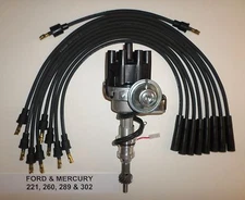 FORD 221-260-289-302 BLACK Small Female Cap HEI Distributor & Spark Plug Wires