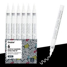 Grabie 6 White Acrylic Paint Markers, 0.7 mm 0.7mm, 6 Markers