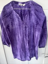 Collections Etc. Gorgeous Purple Tunic Top V-Neck W Tie String 100% Cotton Sz L