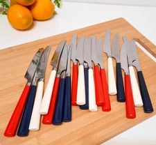 VTG July 4th BBQ Knives Red White Blue 18 pcs MCM Stainless Blade Colored Handle