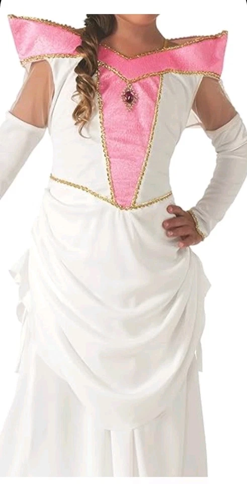 Vestido Princesa Blanco con Acentos Rosa Brillante, Borde Dorado y Lados Despertadores Talla 4-6  Foto 2 de 4