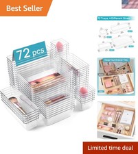 72 PCS Clear Plastic Drawer Organizers Set, 4-Size Versatile Bathroom and Van...