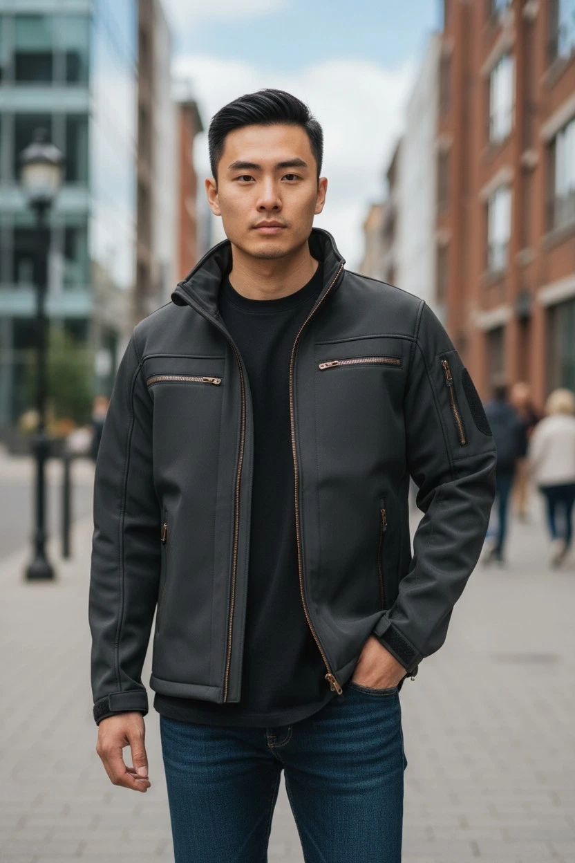 Men’s SoftShell Jacket Fleece Lined Water Resistant Tactical Coat Gray Small