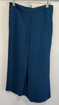 J Jill Wearever Collection Atlantic Teal Dot Easy Care Wide Leg Crop Pants New S