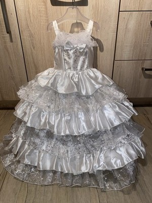 Prinzessinnen Cinderella Ballkleid Weiß mit Glitzer und Reifrock Größe 116