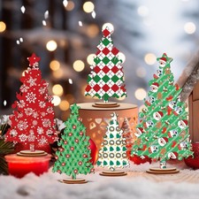 5 PCS Rustic Wooden Christmas Tree Table Decor Freestanding Shelf Centerpiece