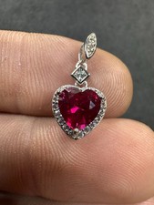 2.50Ct Heart Cut Simulated Red Ruby Heart Pendant 14K White Gold Plated