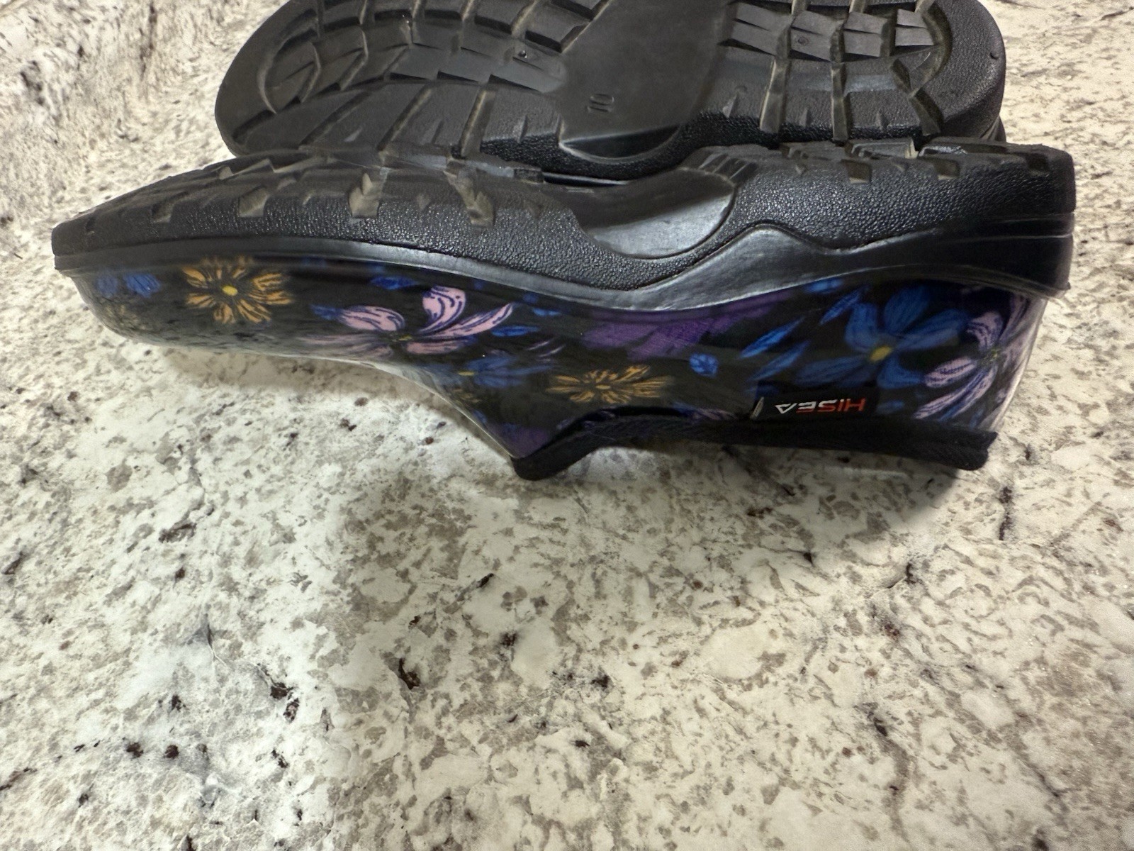 NEW Hisea Women's Garden Rain Shoe Waterproof Outdoor Slip-On Blk/Floral Size 10