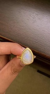 Authentic Rainbow Moonstone Gold Plated Sterling Silver Ring, Size 10